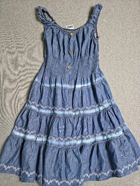 Smocked Denim Tiered Sundress in Blue Tank Style. Small. Cottagecore. Cowgirl.